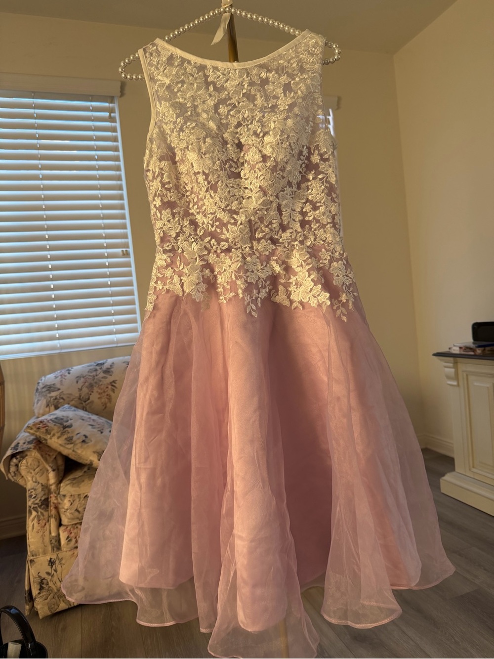 Lilac White Lace Prom Dress